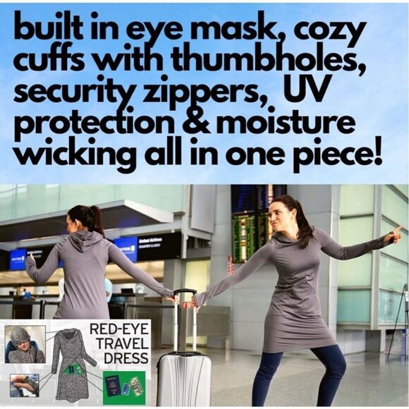 Betabrand Red Eye Travel Dress Gray Hooded Stetch Vacation Size XS - Picture 16 of 16